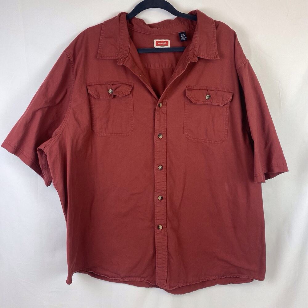 Vintage Wrangler Red Button Down Short Sleeve Cotton Shirt Size 3XL